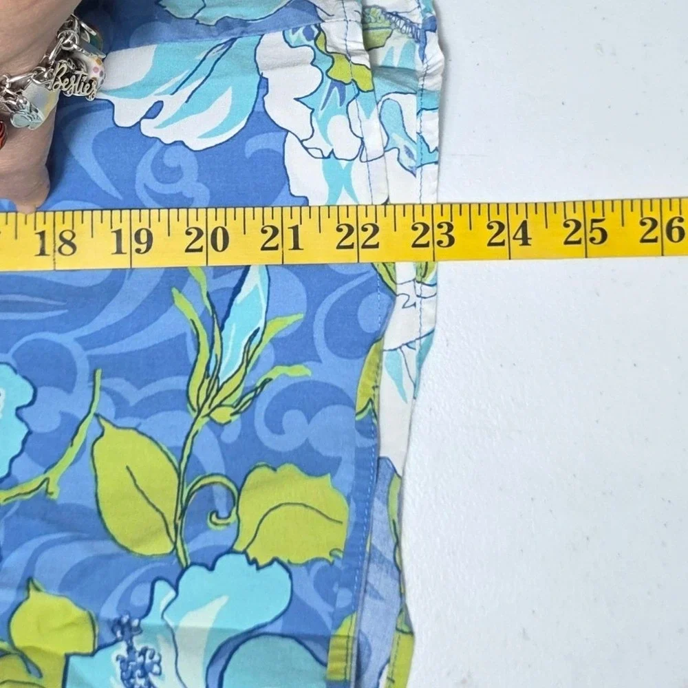 St. John's Bay Floral A-Line Skirt Blue Green Tropical Cotton Sz 6 VTG Summer